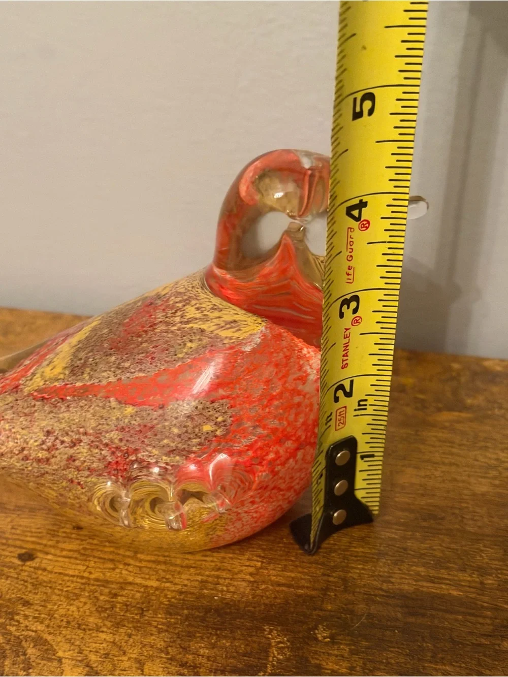 Pier 1 Art Glass Bird Figurine Red Gold Hand Blown Glass Decor Paperweight